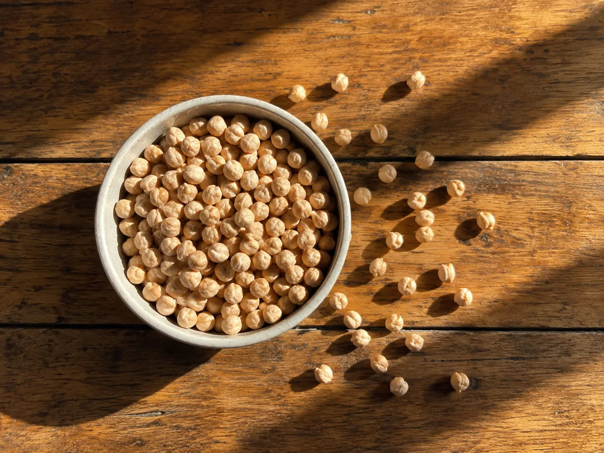 Cooked chickpeas in a ceramic bowl for a blood pressure-friendly food guide.
