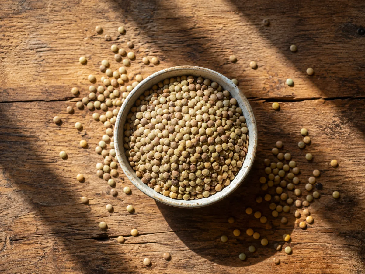 Cooked brown lentils in a bowl for a blood pressure-friendly food guide.