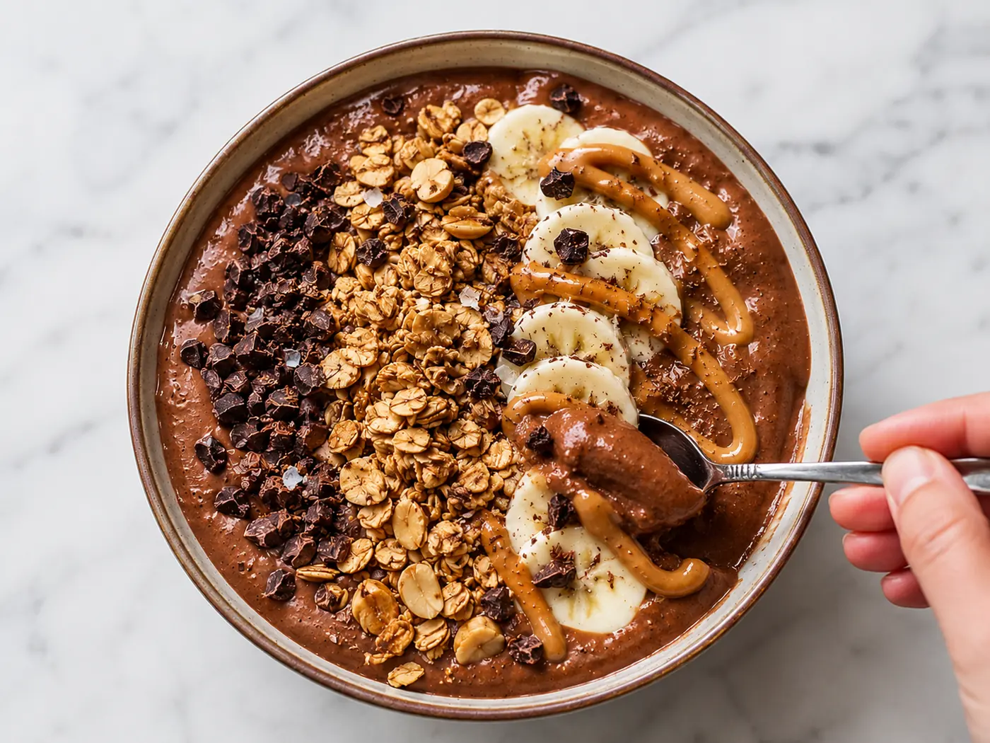 Chocolate Peanut Butter Protein Smoothie Bowl